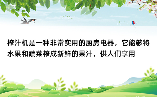 榨汁机是一种非常实用的厨房电器，它能够将水果和蔬菜榨成新鲜的果汁，供人们享用